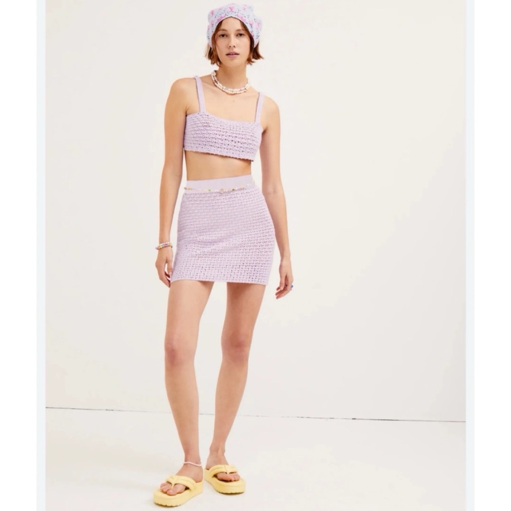 For Love & Lemons Charlotte Purple Bralette Knit Crop Top S. $90